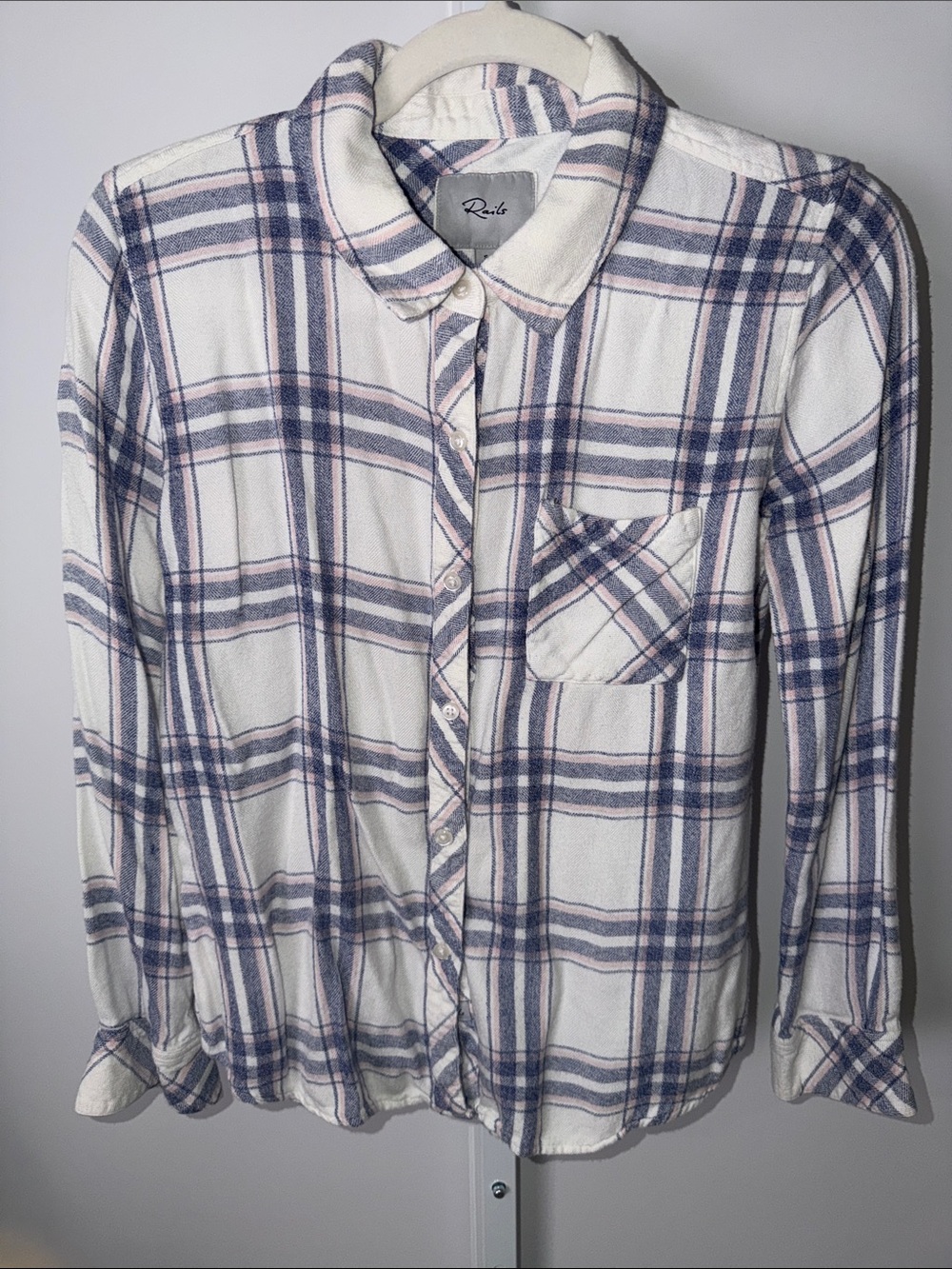Rails White Plaid flannel Button-Down Shirt with Blue and Pink Stripes